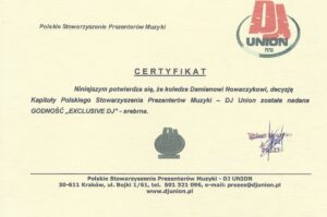 srebrny certyfikat DJ UNION